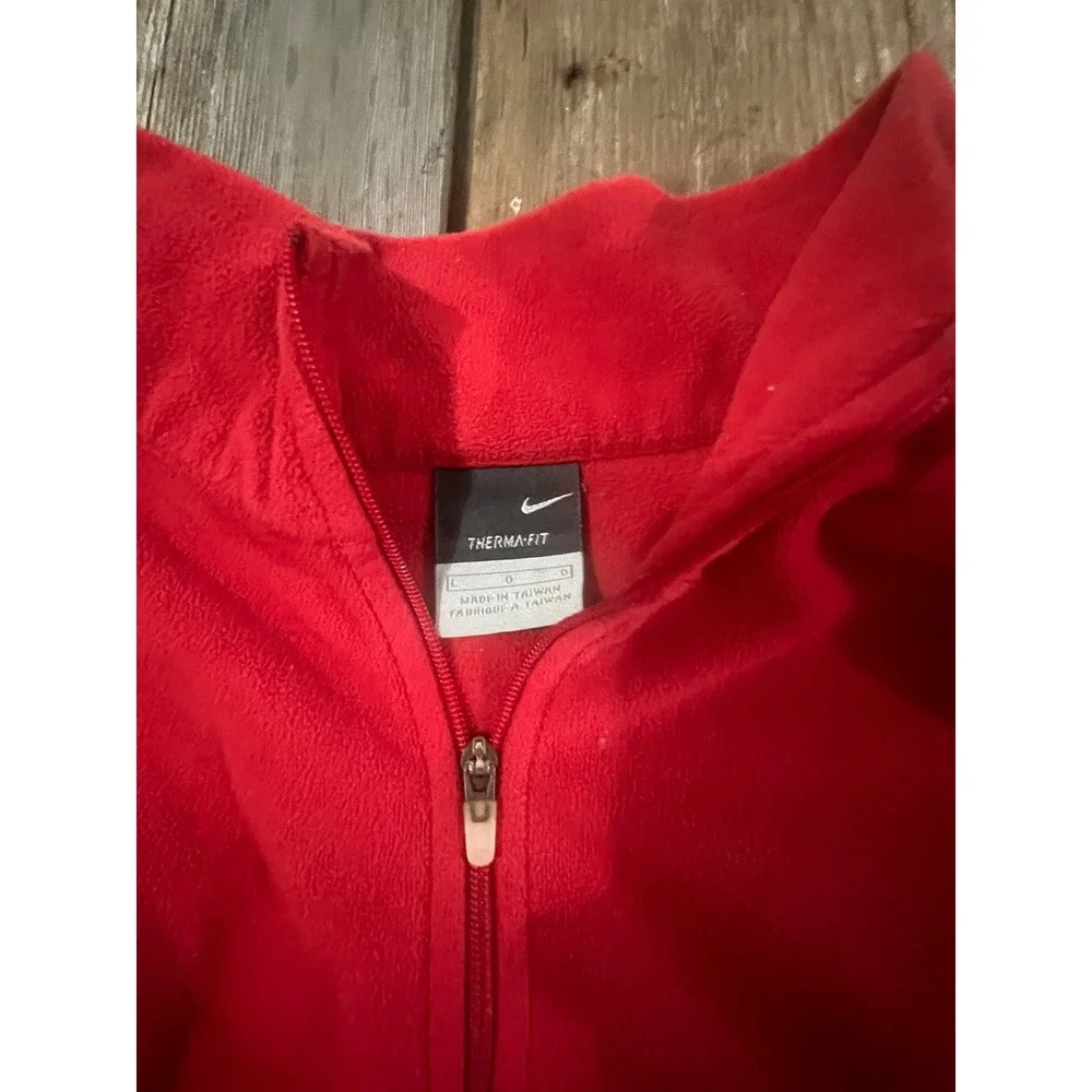 Nike Therma-FIT Mens Large Red Fleece Quarter Zip Pullover Sweatshirt Mock Neck